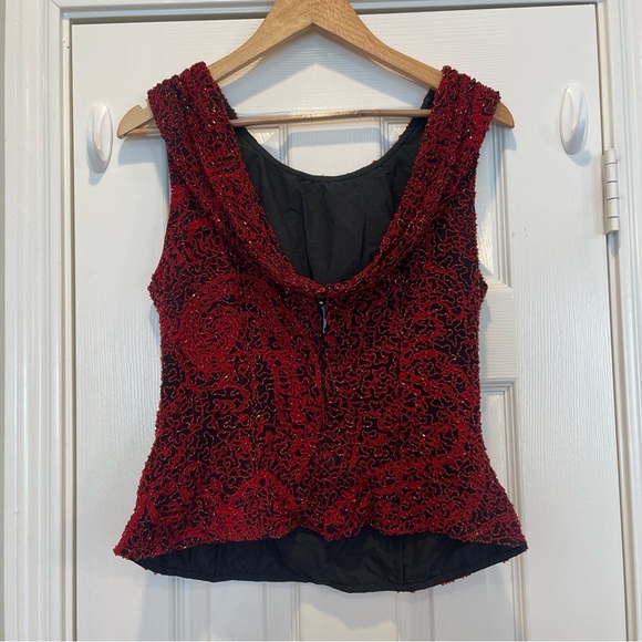 Vtg Andretti Donatello Fully Beaded Silk Blouse Women’s L Black Red Whimsigoth - Picture 2 of 10
